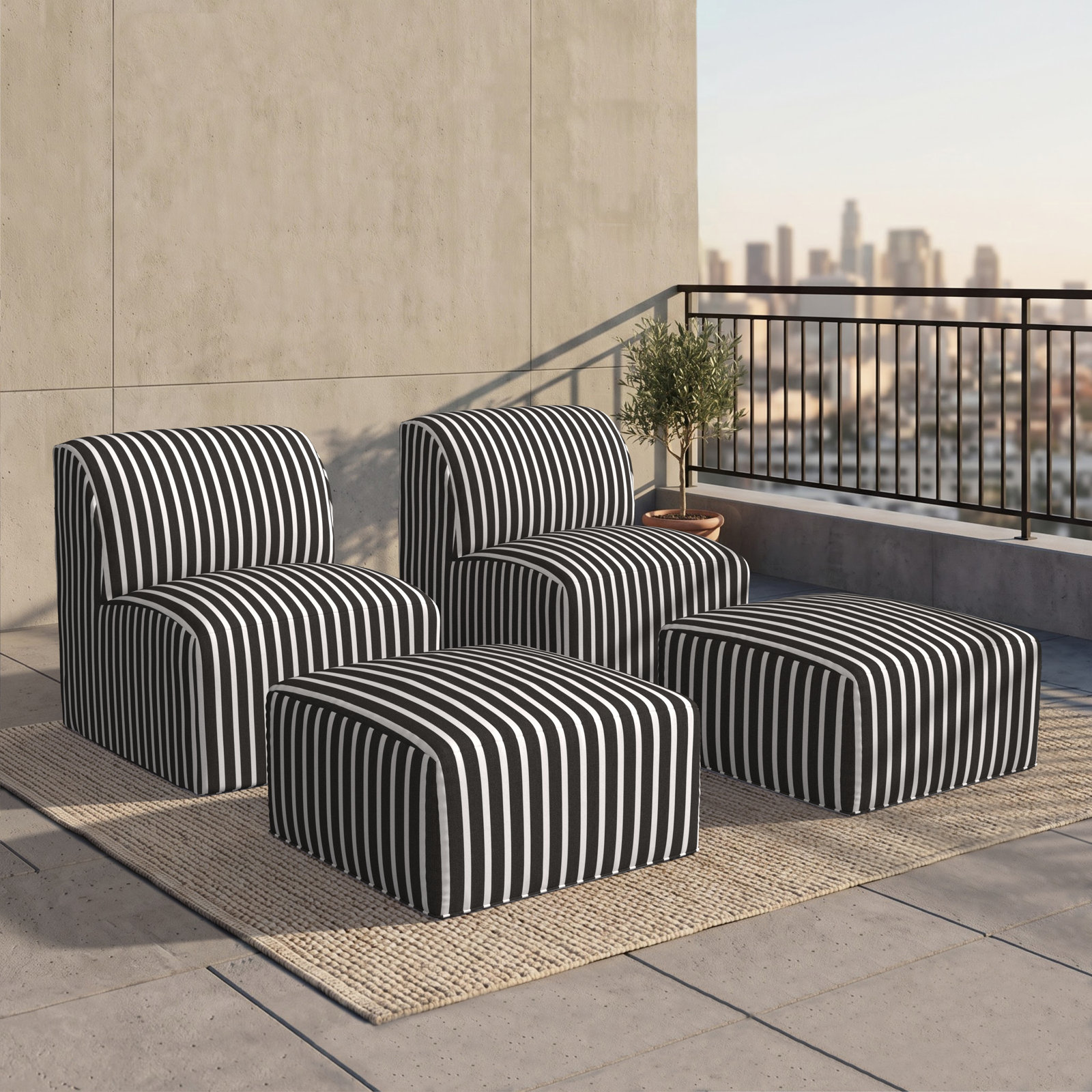 Eliana Sunbrella® Patio Lounge Chair, Shore Classic Black Stripe Sunbrella®