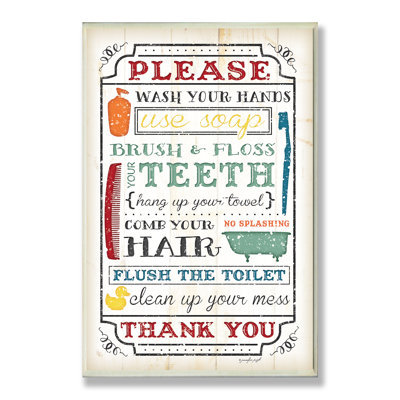 «Brady Wash Your Hands» - Impression sur bois de typographie de cadre photo pour salle de bain