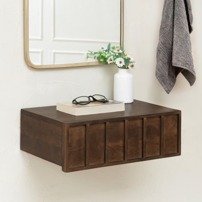 Amira Solid Wood Wall Mounted Shelf With Storage Drawer