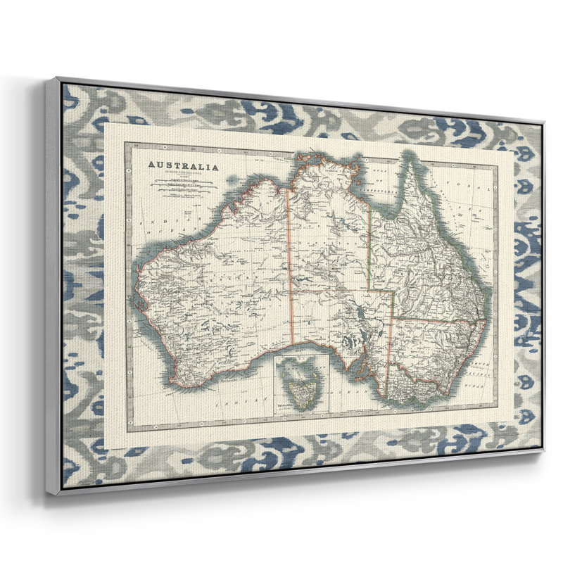 " Bordered Map Of Australia ", 27" H x 41" W x 2" D, Silver