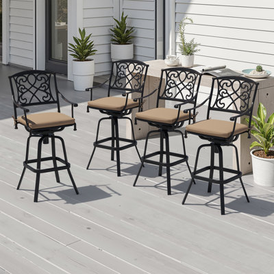 48.82" Cast Aluminum 360-Degree Swivel Outdoor Patio Bar Stools with Sunbrella Cushions