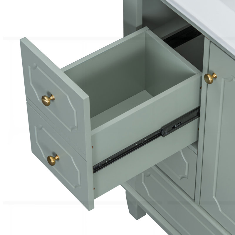 Freestanding vanity cabinet with ceramic basin, Vert clair