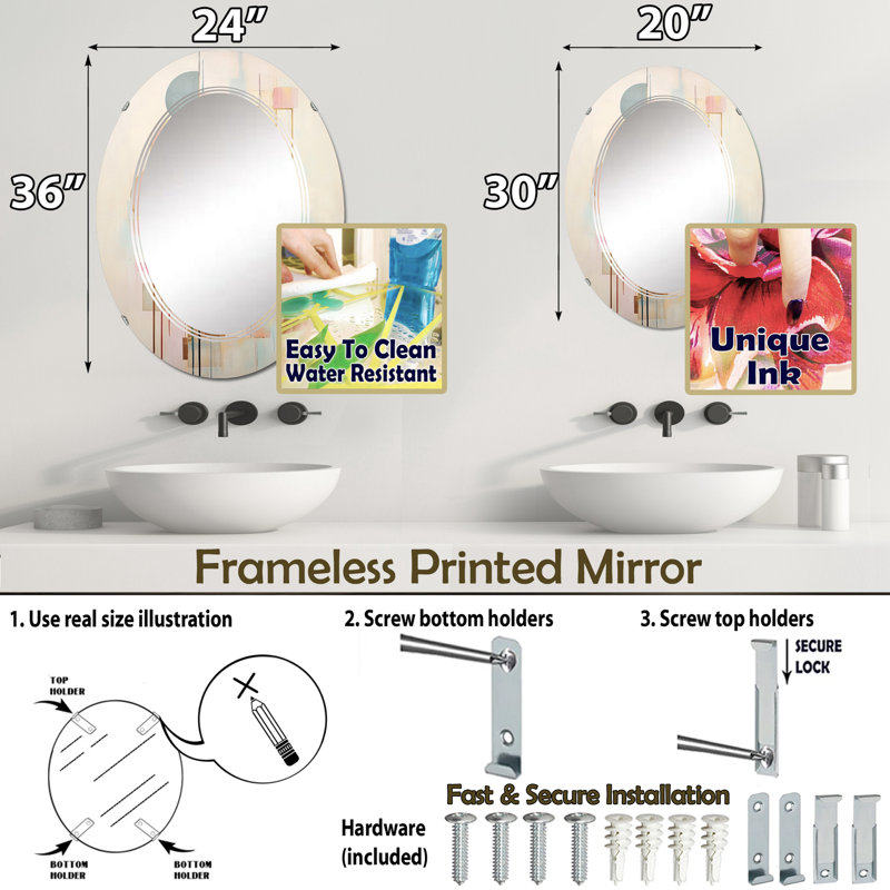 Beckersfield - Miroir mural moderne ovale, 30 po x 20 po