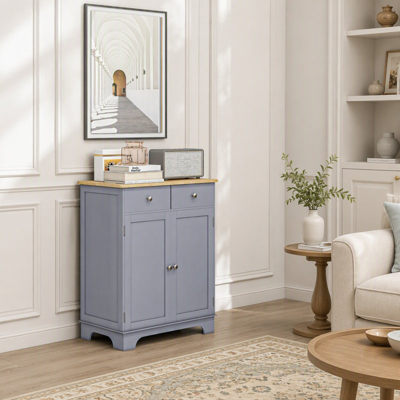 Buffet élégant à 2 tiroirs, tablette réglable et portes doubles pour un rangement polyvalent dans les salons et les couloirs