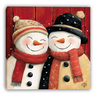«Happy Snowmen Friends», art mural sur toile tendue