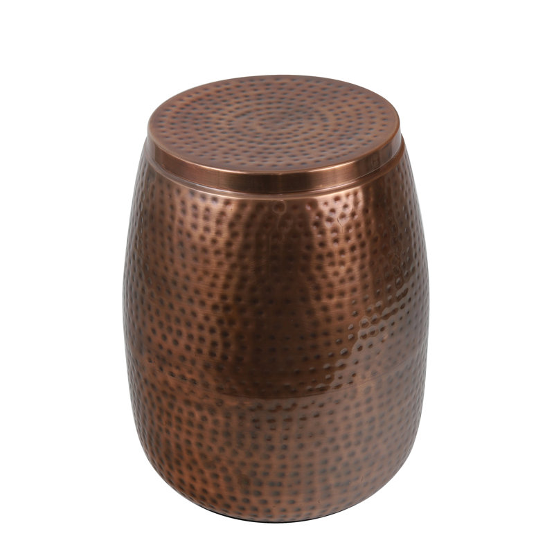 Table d'appoint en métal martelé avec couvercle Merida, Antique Copper