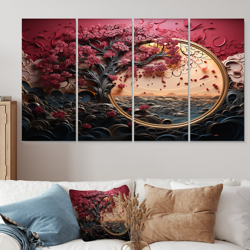 «Red Flower» par 4 fleurs d'art sur toile, H 28 po x l 48 po