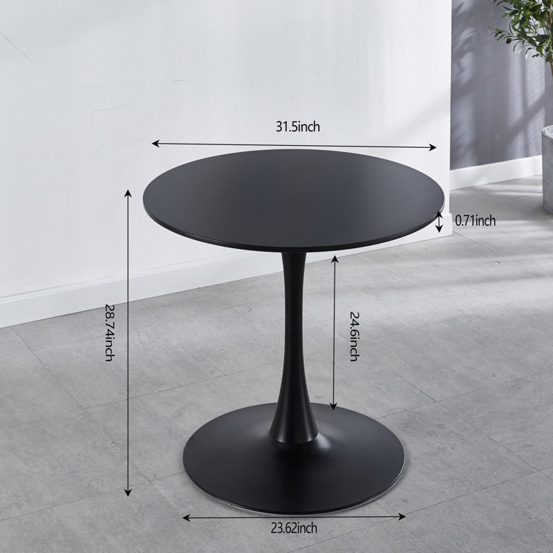 31.5" Table Mid-Century Dining Table For 2-4 People With Round Mdf Table Top, 28.74" H x 31.49" W x 31.49" L, Black