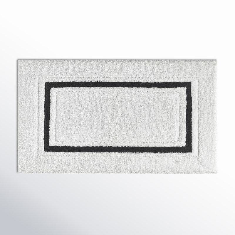 Louise Framed Stripe Rectangle 100% Cotton Non-Slip Bath Rug, 20" W x 30" L, White/Black