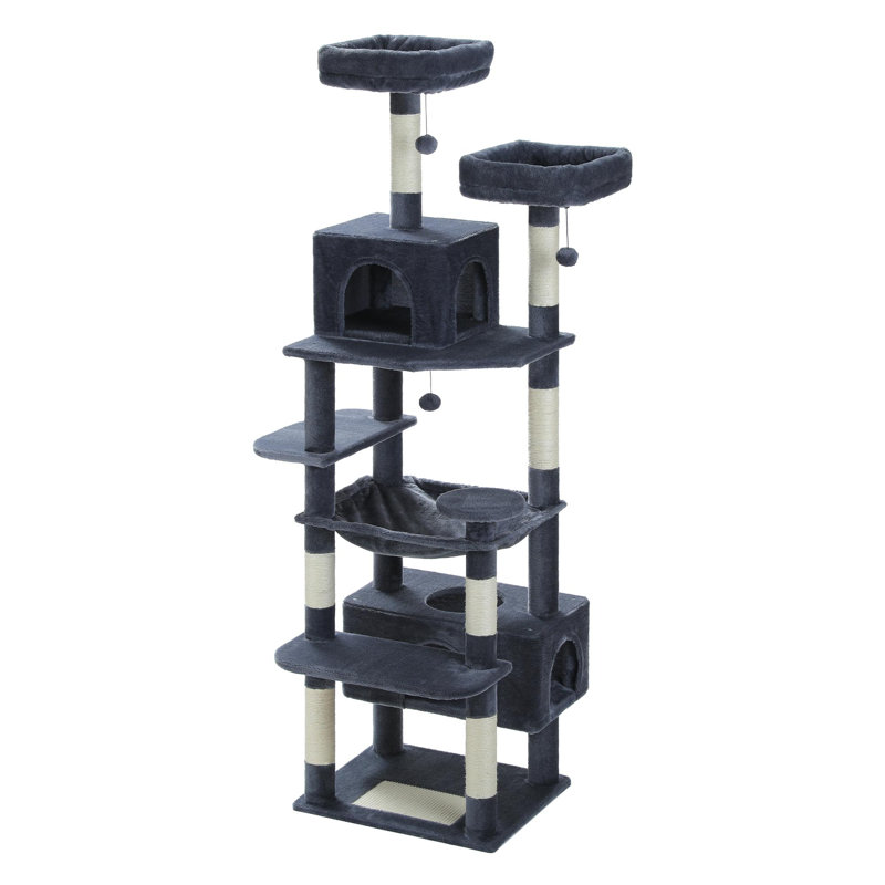 Grand arbre à chat, appartement pour chat avec poteaux à griffer et coussinets recouverts de sisal, aires de repos rembourrées et hamac