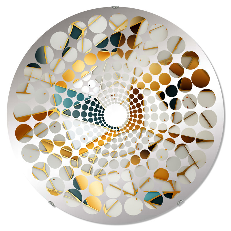 Marbre blanc et or géométrique Glam II - Cercle de miroir décoratif à points radiaux, 23,6 po x 23,6 po