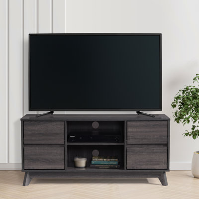 Hollywood Dark Grey Wood Grain TV Stand With Drawers For Tvs Up To 55"