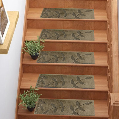 Custom Size Slip Resistant Machine Washable LEAVES Bakhtiari Design Soft Pile Stair Treads