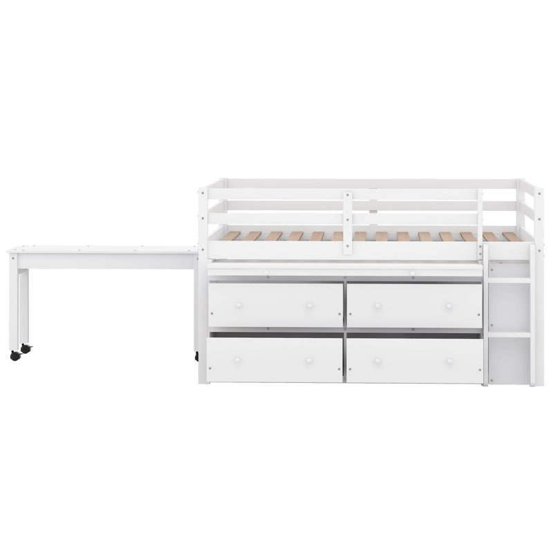Ilakkiya Loft Bed with Retractable Writing Desk and 4 Drawers, Full / Double, White