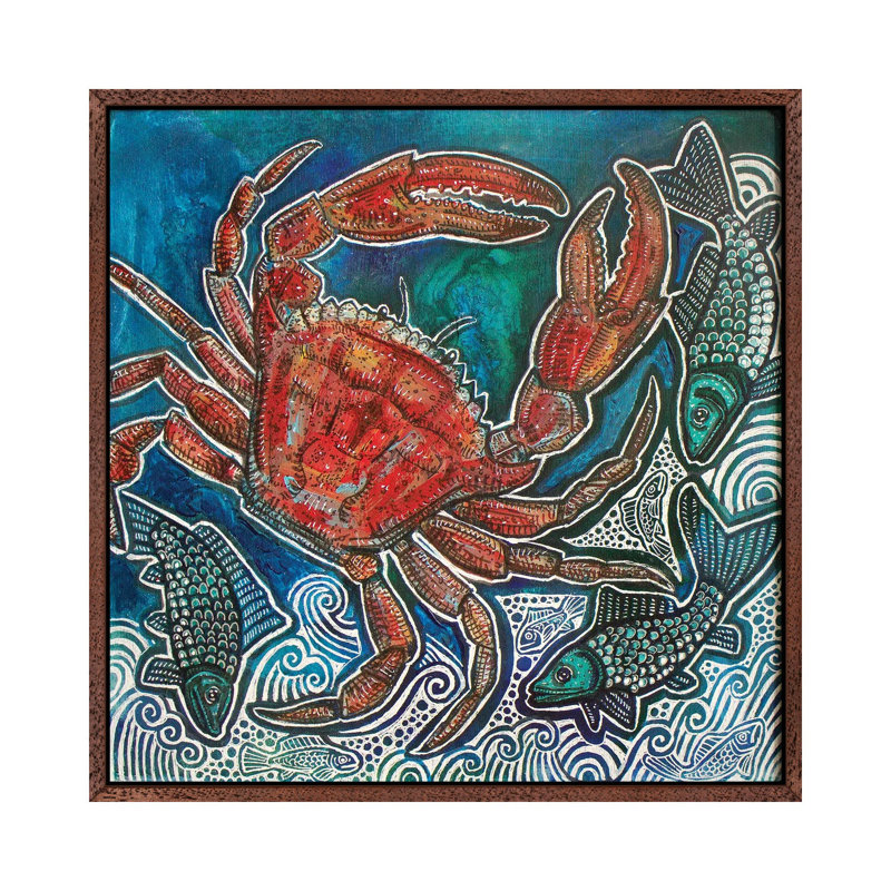 Feeling Crabby by Lynnette Shelley - Painting on Canvas, 66.04 cm H x 66.04 cm W, Brown Floater Frame