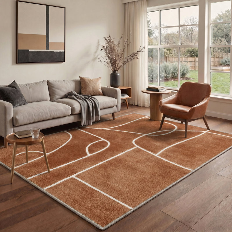 Tapis d'intérieur beige / brun lavable à la machine avec envers antidérapant Lune, Round 5'
