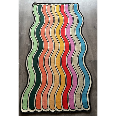 Tapis tissé multicolore à motif ondulé