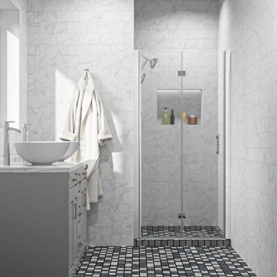 36" W x 72"H Folding Shower Door Bi-Fold Frameless Bathroom Shower Door with 6mm Glass