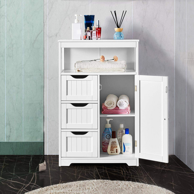 Armoire de plancher de salle de bain autoportante en bois, Blanc