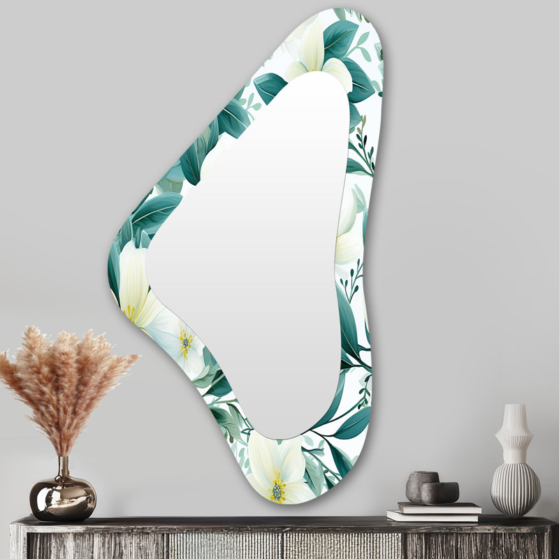 Motif botanique de feuillage océanique IV - décor d'art tropical en métal - miroir mural moderne asymétrique