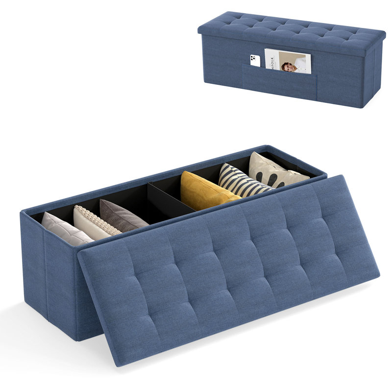 43'' Folding Storage Ottoman Bench w/ Removable Divider & Side Pocket Bedroom Blue
