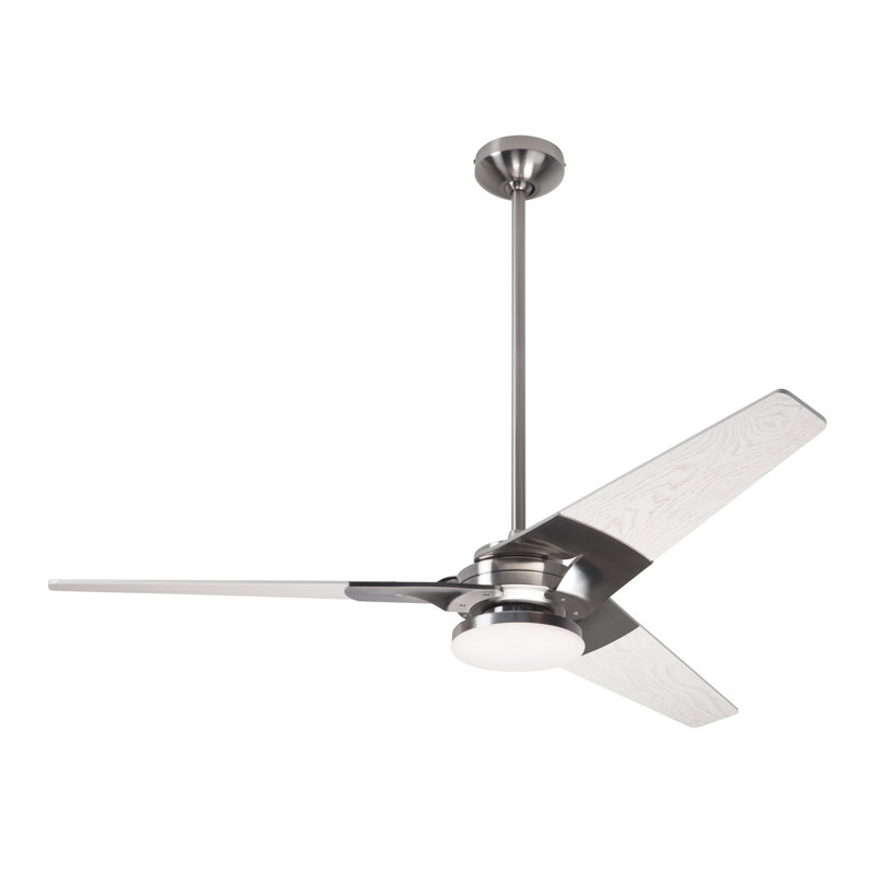 Torsion LED Downrod Ceiling Fan, Bright Nickel, Fan Speed and Light Control (2-wire), Whitewash
