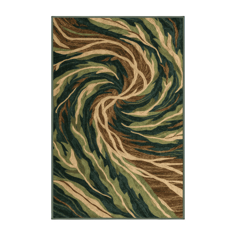 Machine Washable Nature Green Area Rug, Rectangle 6' x 9'