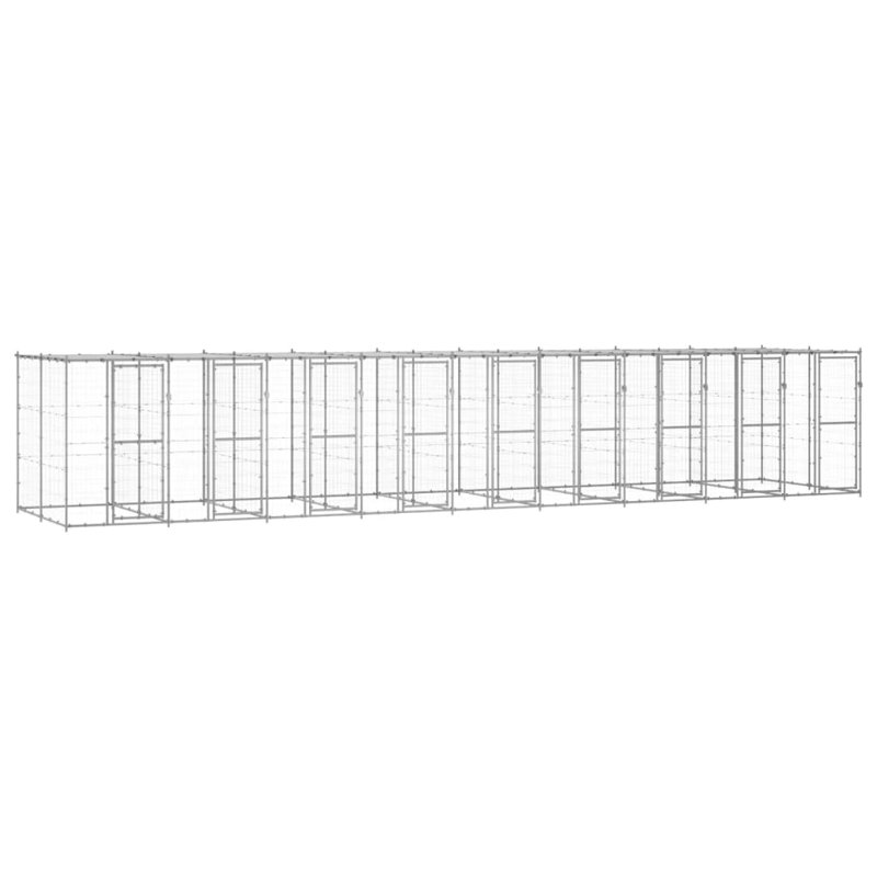 Chenil pour chien en acier galvanisé durable Vidaxl, H 70,9 po x l 39 po x P 86,6 po, Argent argent