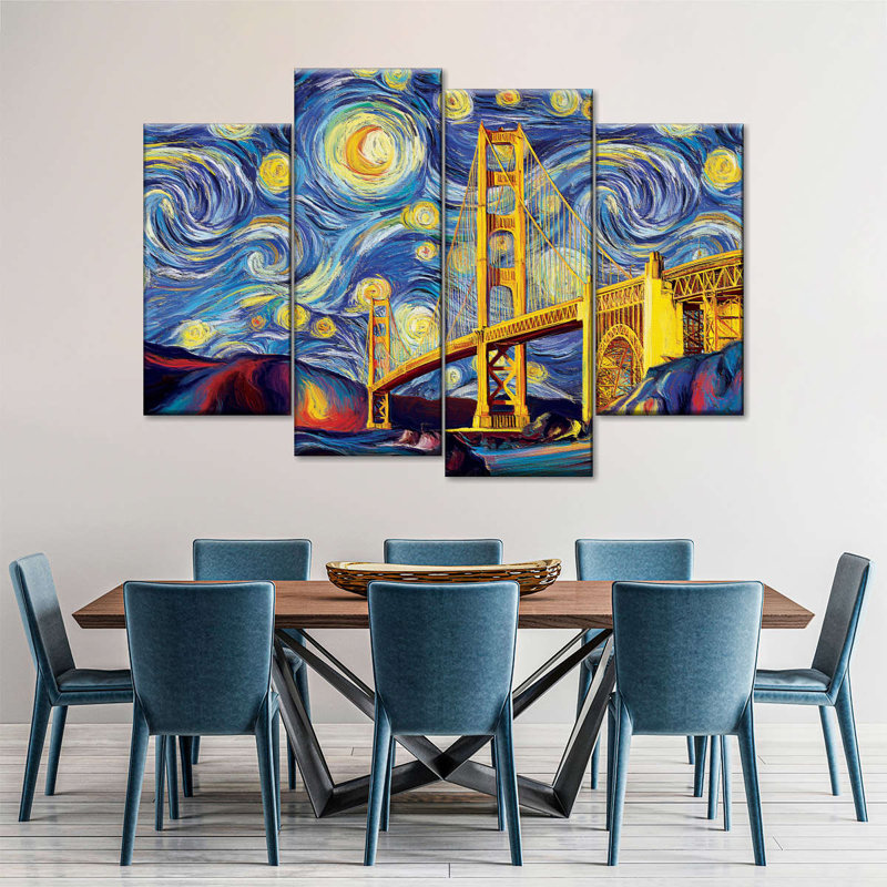 Golden Gate Bridge Starry Night 4 pièces, H 32 po x l 52 po x P 1,25 po