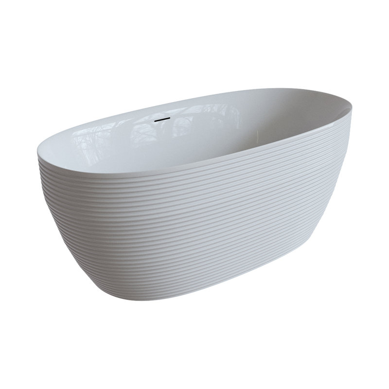 67 po X 31,5 po Baignoire en acrylique avec motif de rainures horizontales en blanc brillant, Blanc lustré