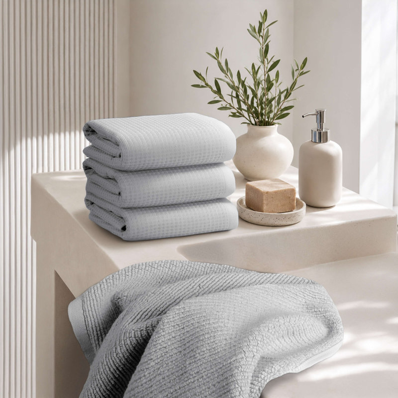 Essuie-mains luxueux 100% coton 4 pièces, Gris argenté