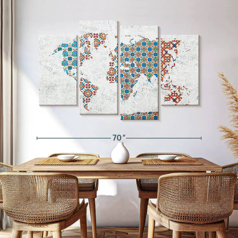 Aliaz Floral Tiles World Map, 42" H x 68" W