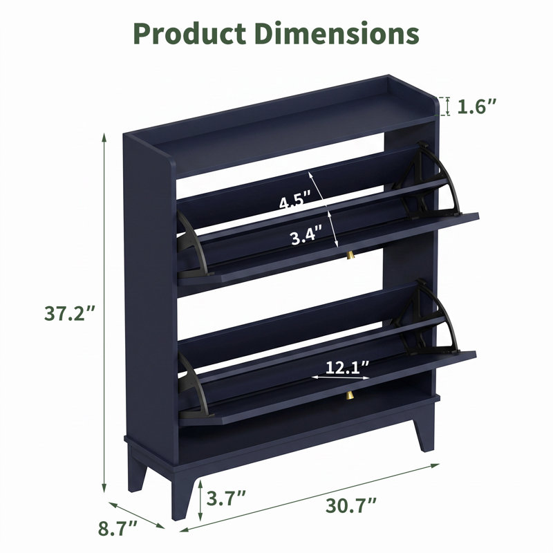 Meuble de rangement pour 12 paires de chaussures avec 2 tiroirs rabattables, Bleu