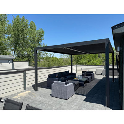PURPLE LEAF Louvered Pergola 94AS 11' X 15' Aluminum Metal Outdoor Pergola Wtih Adjustable Louvered Roof And Integrated Drainage System For Patio Deck Backyard Modern Gray Gazebo