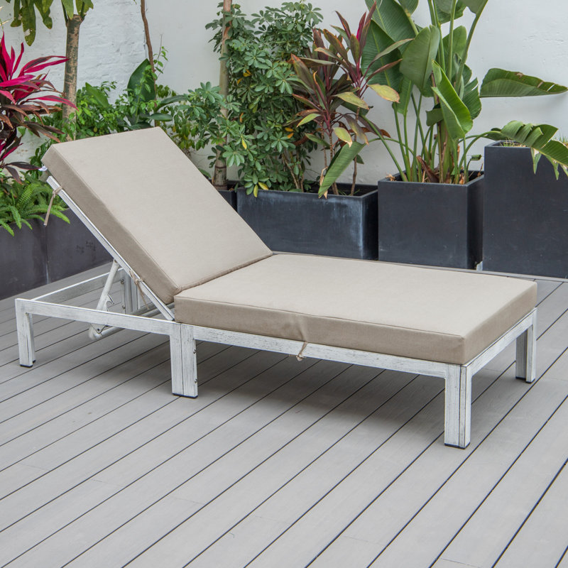 Chelsea Outdoor Metal Chaise Lounge , Cushion Included, Beige, Weathered Gray