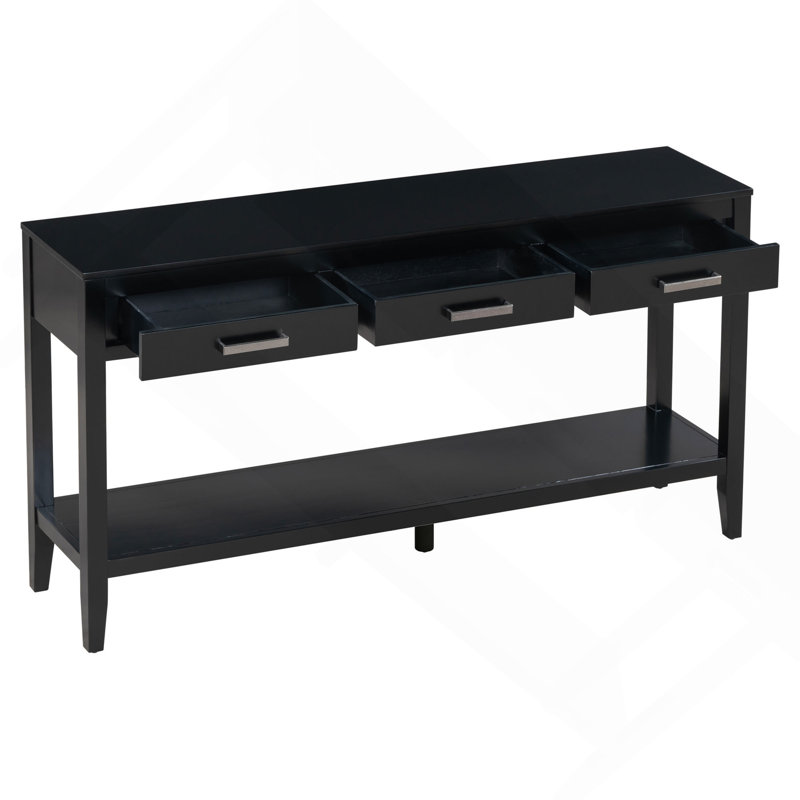 Console avec tablette inférieure et 3 tiroirs, Noir