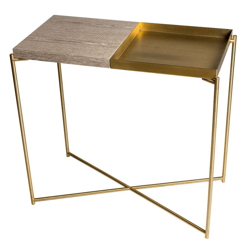 Bedell Console Table, 49.7 H x 123.3 W x 42.5 D cm, Brass, Weathered Oak/Brass