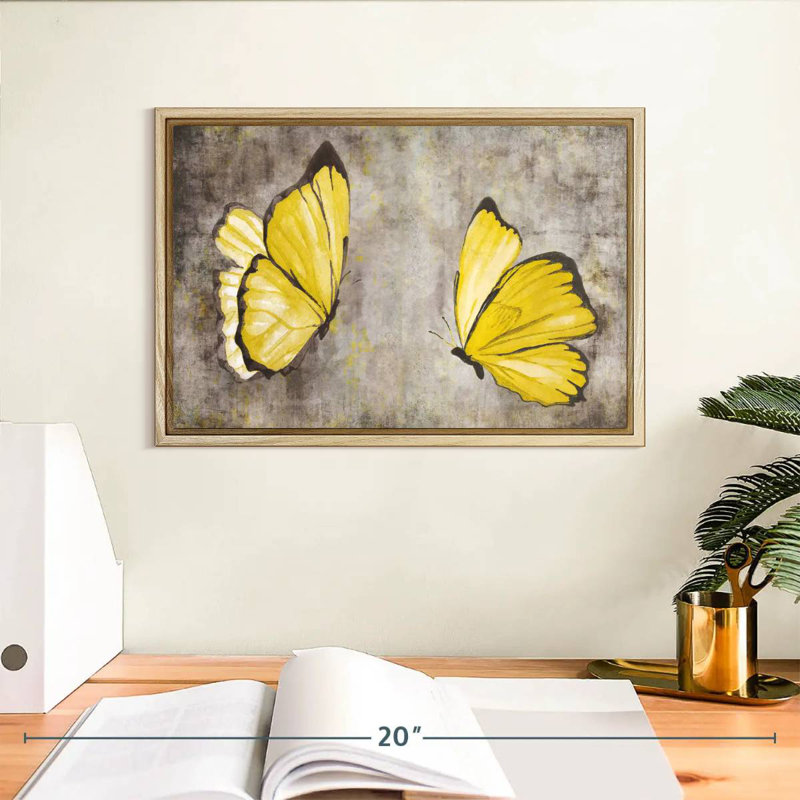 Papillons jaunes, Cadre flottant en bois naturel, 13 po x 9 po