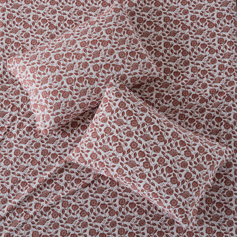Ensemble de draps 4 pièces Gracie Mills, Ensemble de draps pour grand lit, Rouille / floral
