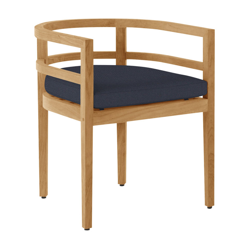 Santa Barbara Patio Dining Armchair with Cushions, Natural Teak, No Welt, Linen Navy