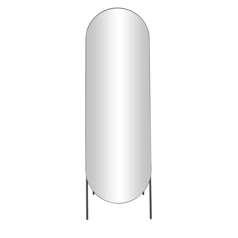 Tieisha Metal Foldable Freestanding Minimalistic Oval Geometric Black Floor Mirror