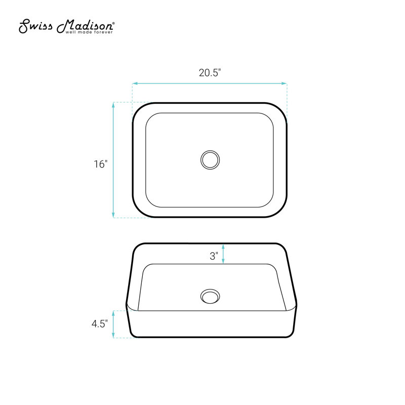 White Ceramic Above-Counter Rectangular Vessel Sink