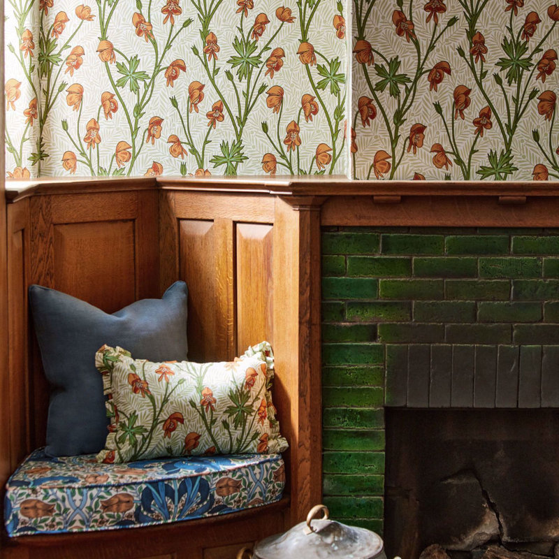 Bedford Park Monkshood Wallpaper, Tangerine/Sage