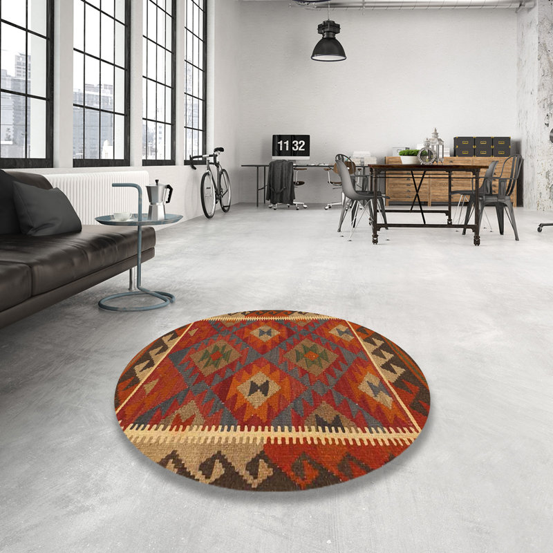 Rouge sud-ouest/brun/bleu Tapis décoratif, Rond 5 pi