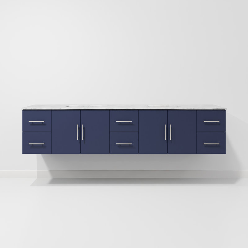 Sonoma Single Bath Vanity, Navy Blue, White Carrara Marble, 84"