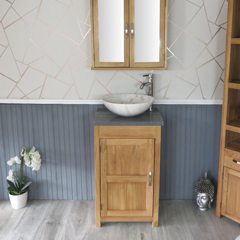 Scroggins 515 mm Freestanding Cloakroom Vanity, Grey Quartz, Oak