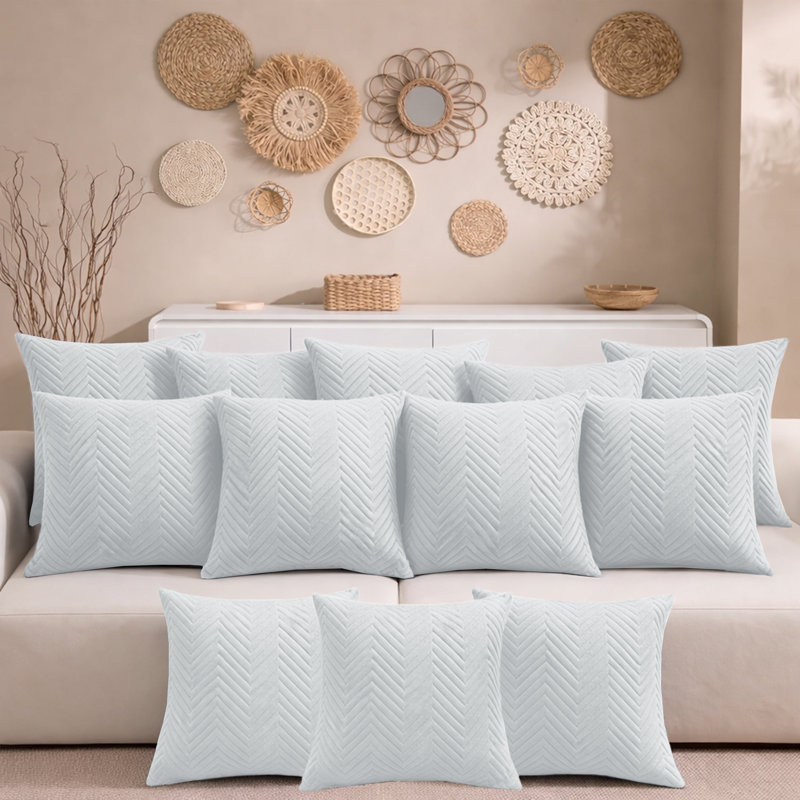 Aspire Homeware Embossed Square Velvet Cushion Cover, White, Pack of 12