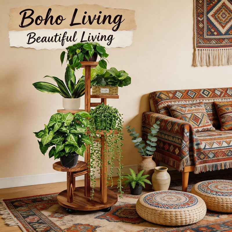 Support à plantes à 5 niveaux pour intérieur, brun