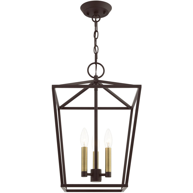 12.5 Sq. inch 3-Light Convertible Lantern Pendant with Metal Shade, Black/Bronze