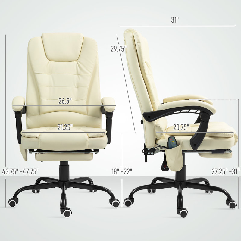 Fauteuil de bureau massant, Blanc, crème